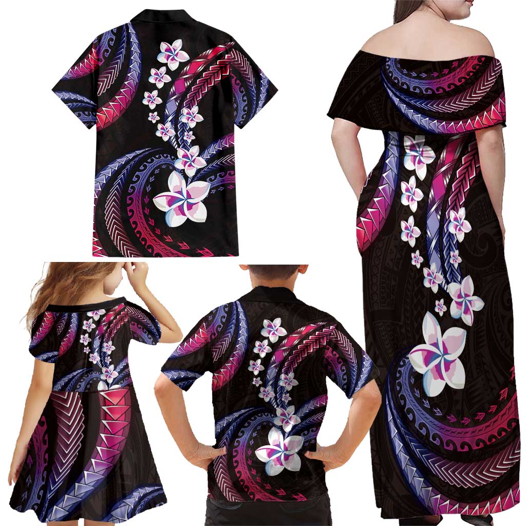 Hawaii Plumeria Family Matching Off Shoulder Maxi Dress and Hawaiian Shirt Sweet Gradient Polynesian Pattern