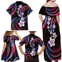 Hawaii Plumeria Family Matching Off Shoulder Maxi Dress and Hawaiian Shirt Sweet Gradient Polynesian Pattern
