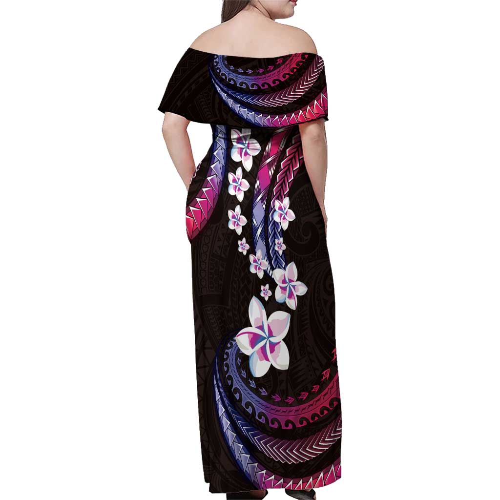 Hawaii Plumeria Family Matching Off Shoulder Maxi Dress and Hawaiian Shirt Sweet Gradient Polynesian Pattern