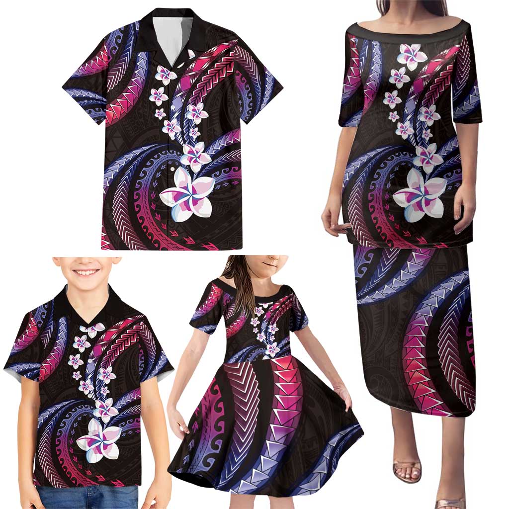 Hawaii Plumeria Family Matching Puletasi and Hawaiian Shirt Sweet Gradient Polynesian Pattern