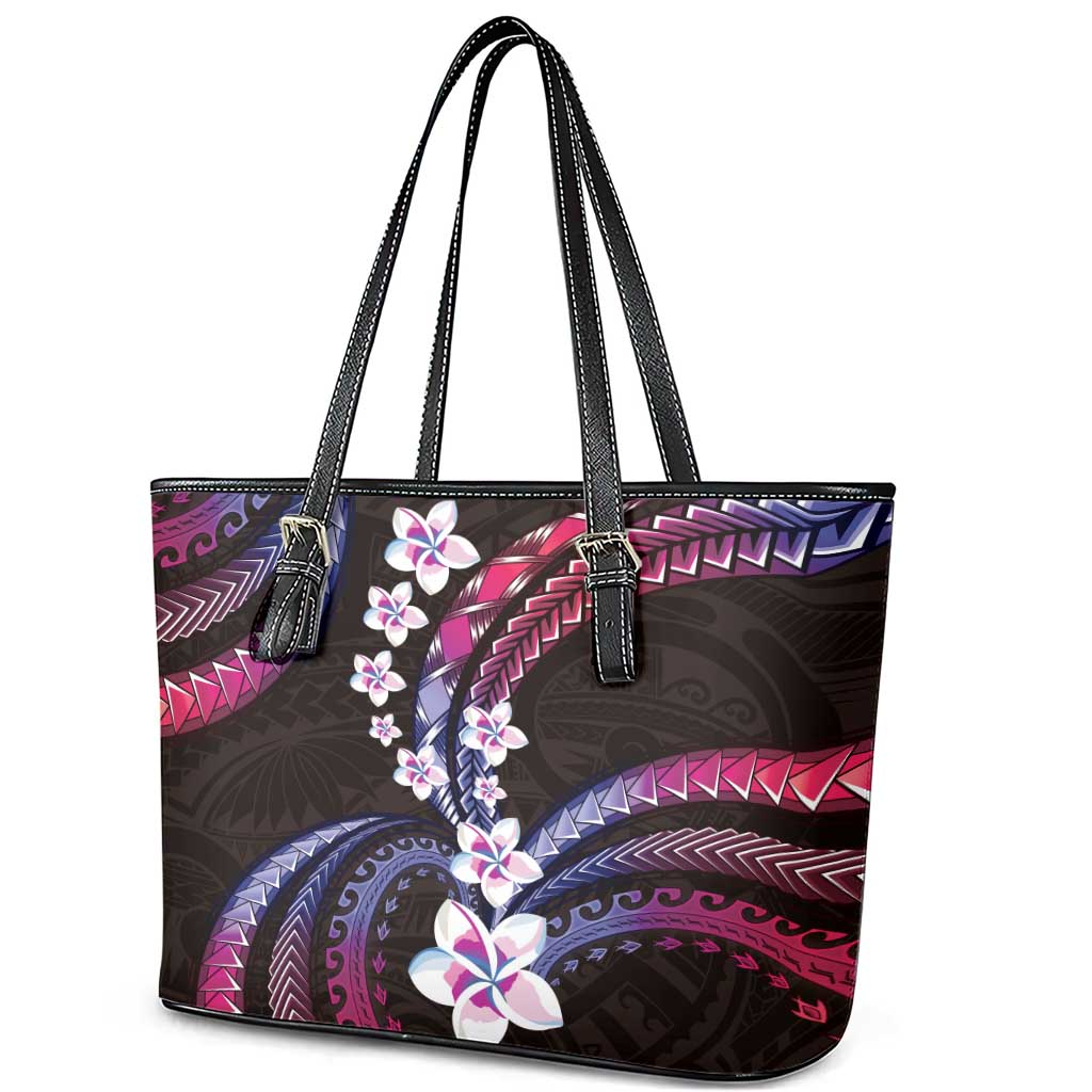 Hawaii Plumeria Leather Tote Bag Sweet Gradient Polynesian Pattern