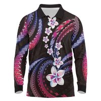Hawaii Plumeria Long Sleeve Polo Shirt Sweet Gradient Polynesian Pattern