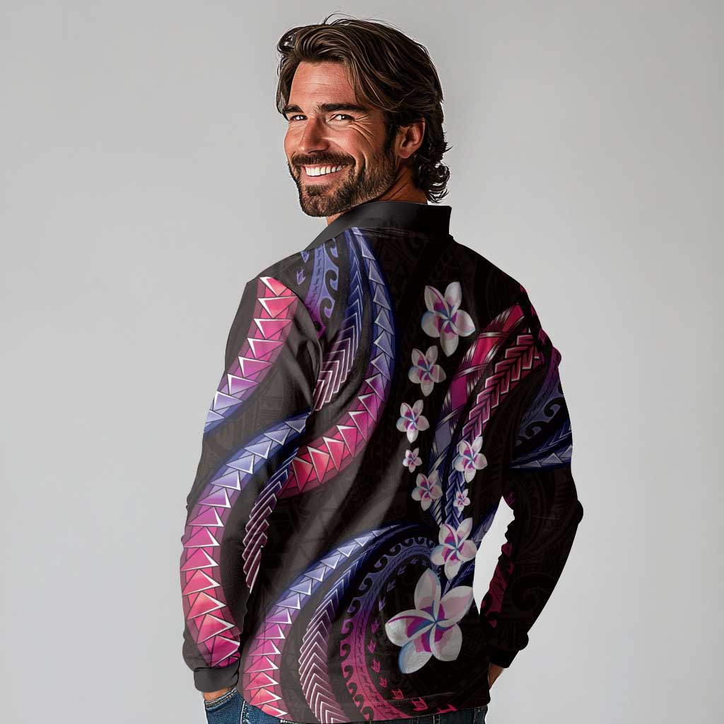 Hawaii Plumeria Long Sleeve Polo Shirt Sweet Gradient Polynesian Pattern