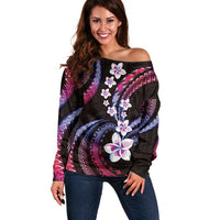 Hawaii Plumeria Off Shoulder Sweater Sweet Gradient Polynesian Pattern