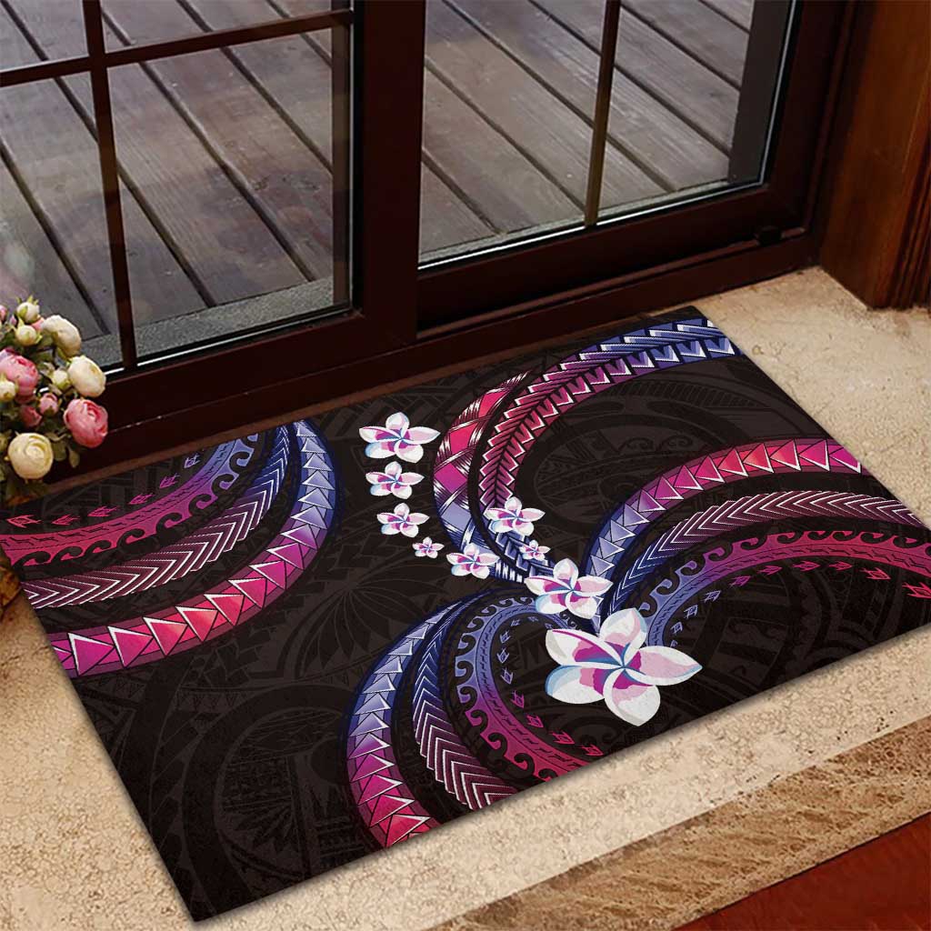 Hawaii Plumeria Rubber Doormat Sweet Gradient Polynesian Pattern