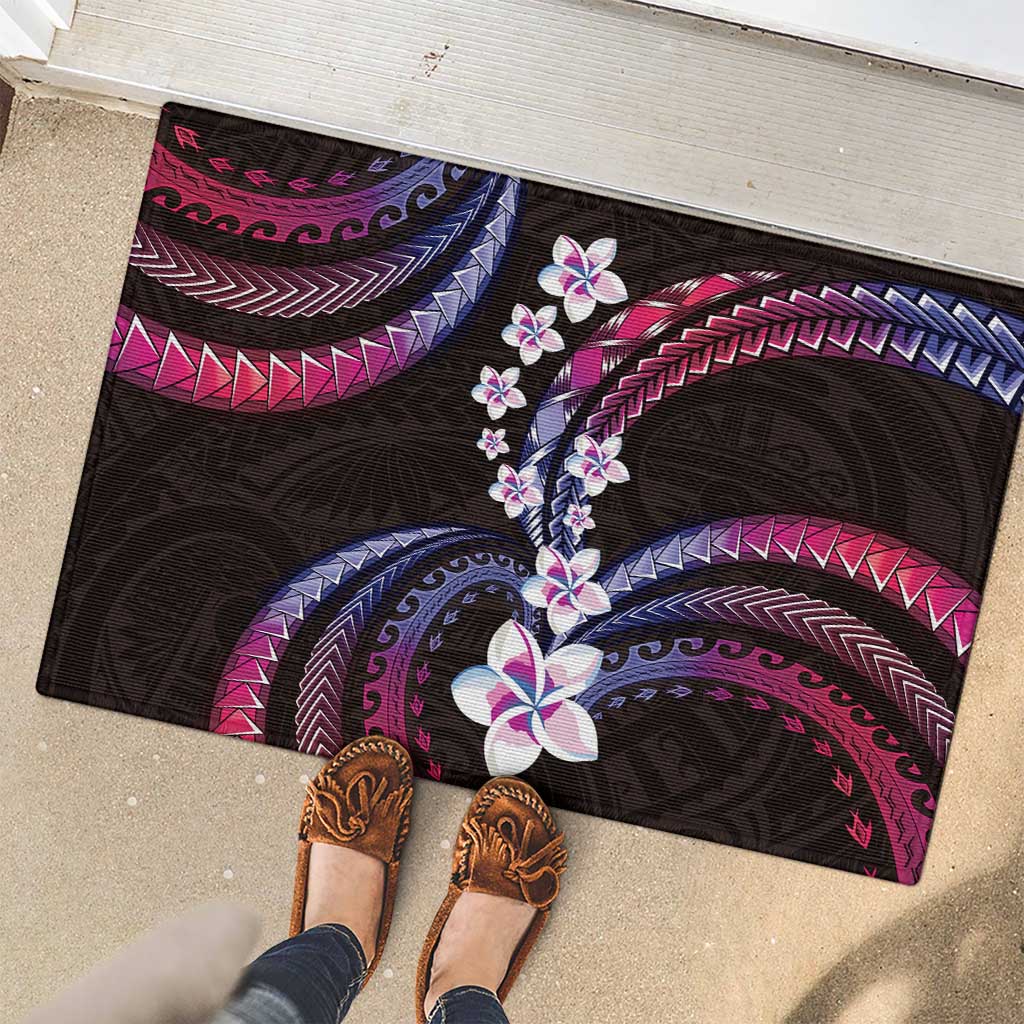 Hawaii Plumeria Rubber Doormat Sweet Gradient Polynesian Pattern