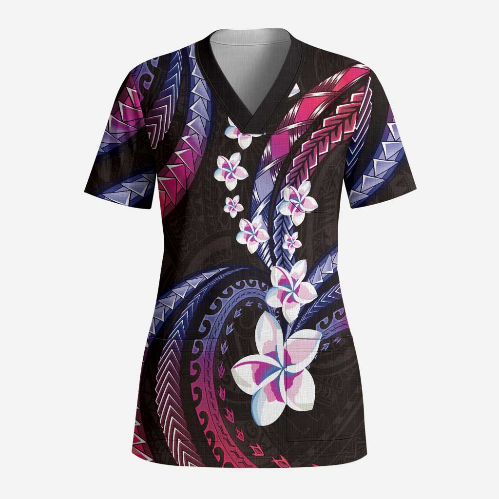 Hawaii Plumeria Scrub Top Sweet Gradient Polynesian Pattern - Polynesian Pride