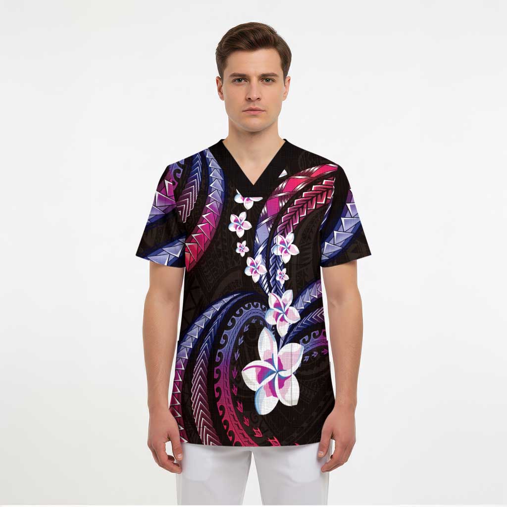 Hawaii Plumeria Scrub Top Sweet Gradient Polynesian Pattern - Polynesian Pride
