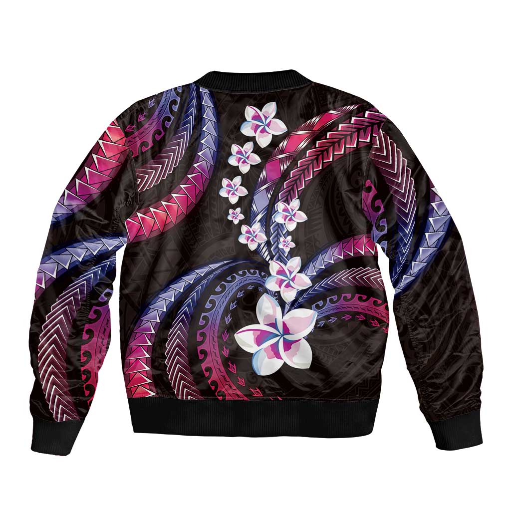 Hawaii Plumeria Sleeve Zip Bomber Jacket Sweet Gradient Polynesian Pattern