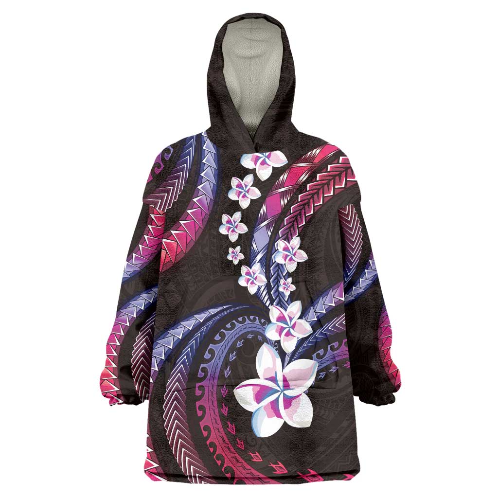 Hawaii Plumeria Wearable Blanket Hoodie Sweet Gradient Polynesian Pattern