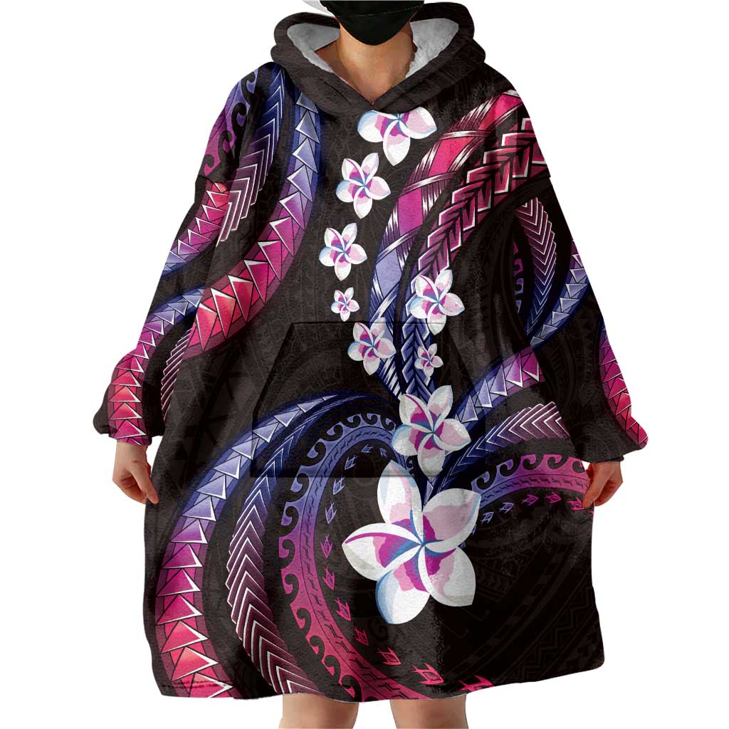 Hawaii Plumeria Wearable Blanket Hoodie Sweet Gradient Polynesian Pattern