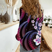 Hawaii Plumeria Women Casual Shirt Sweet Gradient Polynesian Pattern