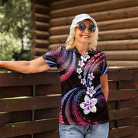 Hawaii Plumeria Women Polo Shirt Sweet Gradient Polynesian Pattern