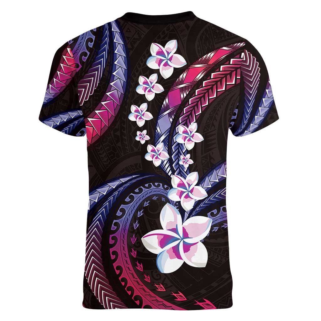 Hawaii Plumeria Women V-Neck T-Shirt Sweet Gradient Polynesian Pattern