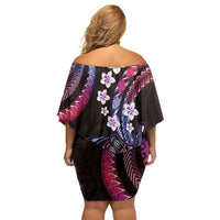 Hawaii Shaka Sign Family Matching Off Shoulder Short Dress and Hawaiian Shirt Fantastic Frangipani Sweet Vibes