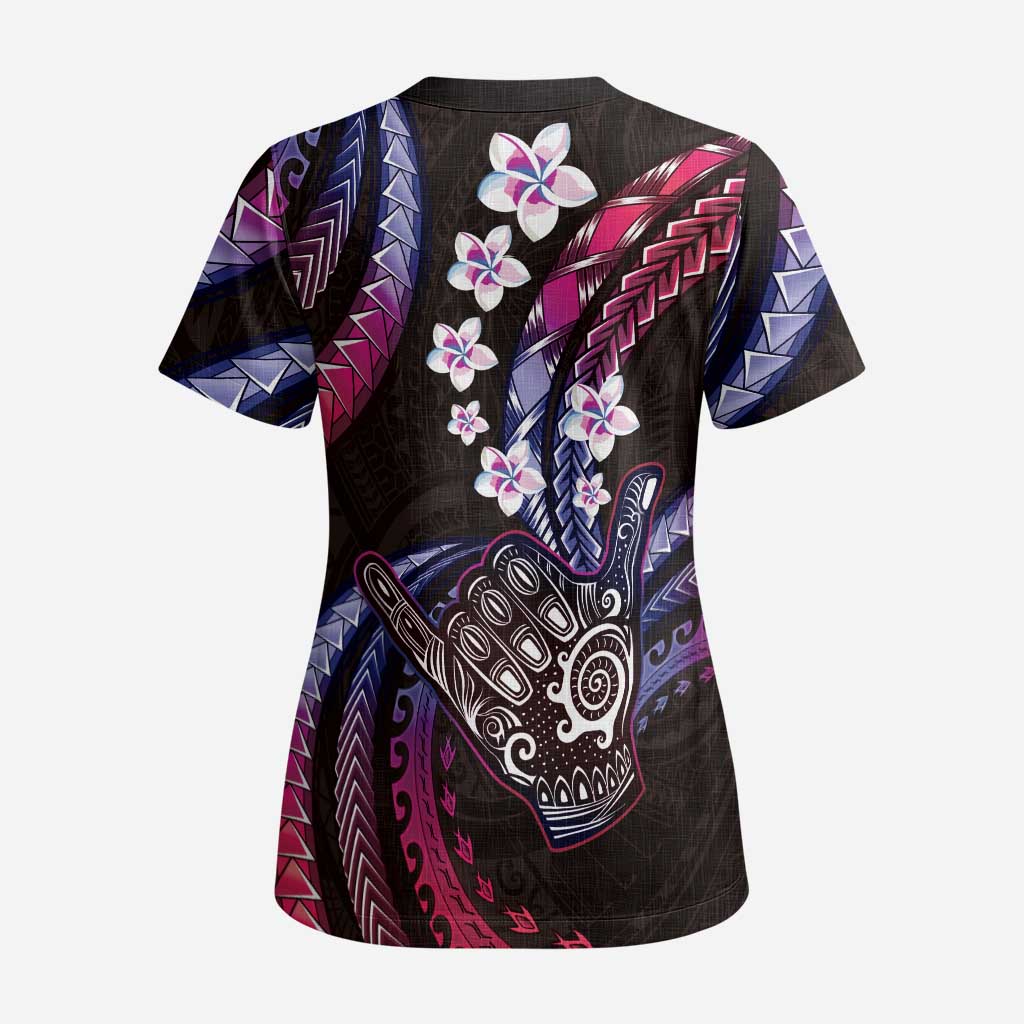 Hawaii Shaka Sign Scrub Top Fantastic Frangipani Sweet Vibes - Polynesian Pride