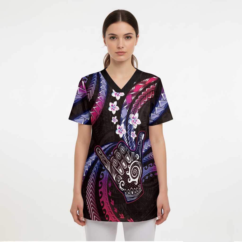 Hawaii Shaka Sign Scrub Top Fantastic Frangipani Sweet Vibes - Polynesian Pride