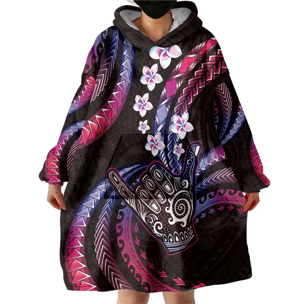 Hawaii Shaka Sign Wearable Blanket Hoodie Fantastic Frangipani Sweet Vibes