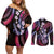 Hawaiian Ukulele Couples Matching Off Shoulder Short Dress and Long Sleeve Button Shirt Sweet Dream Fantastic Plumeria