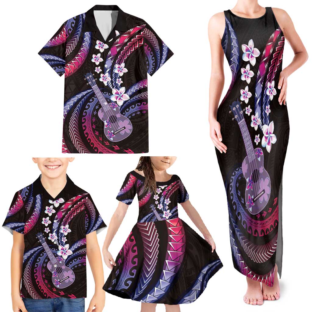 Hawaiian Ukulele Family Matching Tank Maxi Dress and Hawaiian Shirt Sweet Dream Fantastic Plumeria