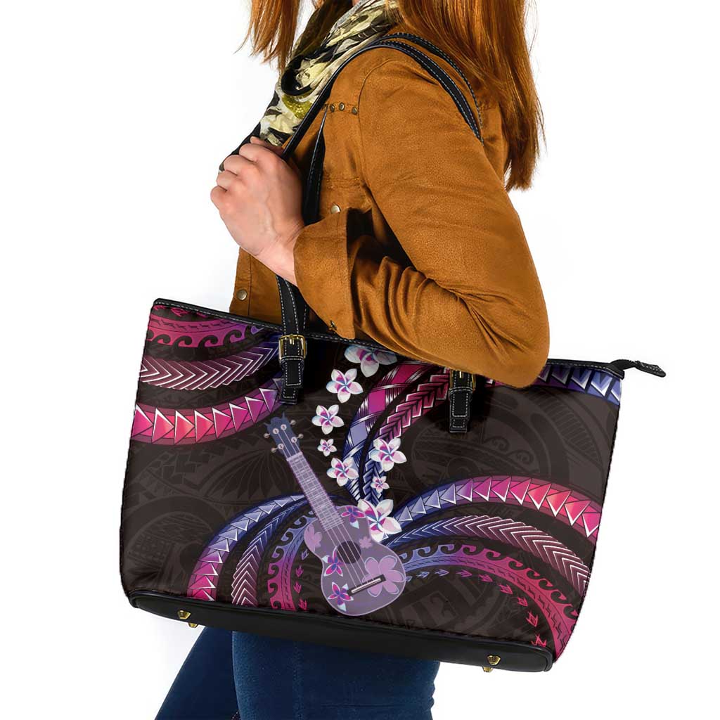 Hawaiian Ukulele Leather Tote Bag Sweet Dream Fantastic Plumeria LT01 Pink - Polynesian Pride