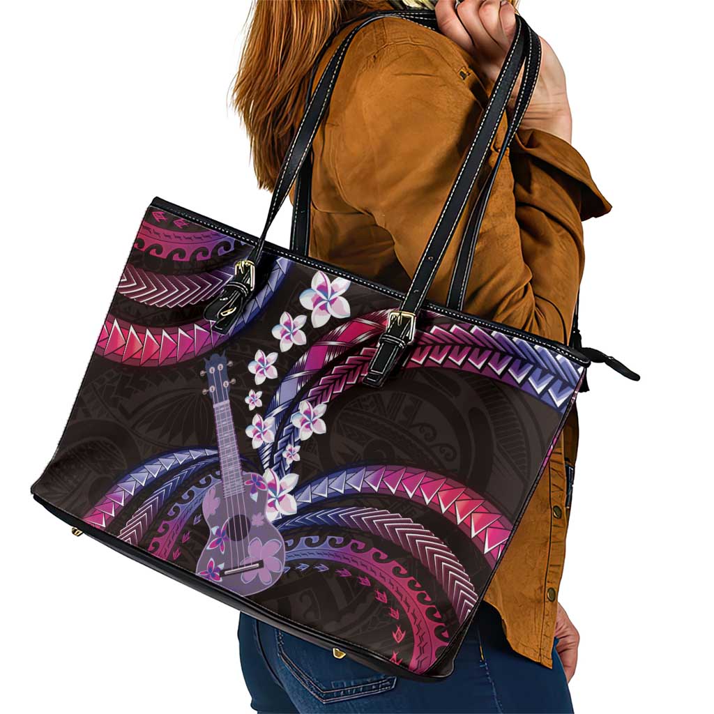 Hawaiian Ukulele Leather Tote Bag Sweet Dream Fantastic Plumeria LT01 - Polynesian Pride