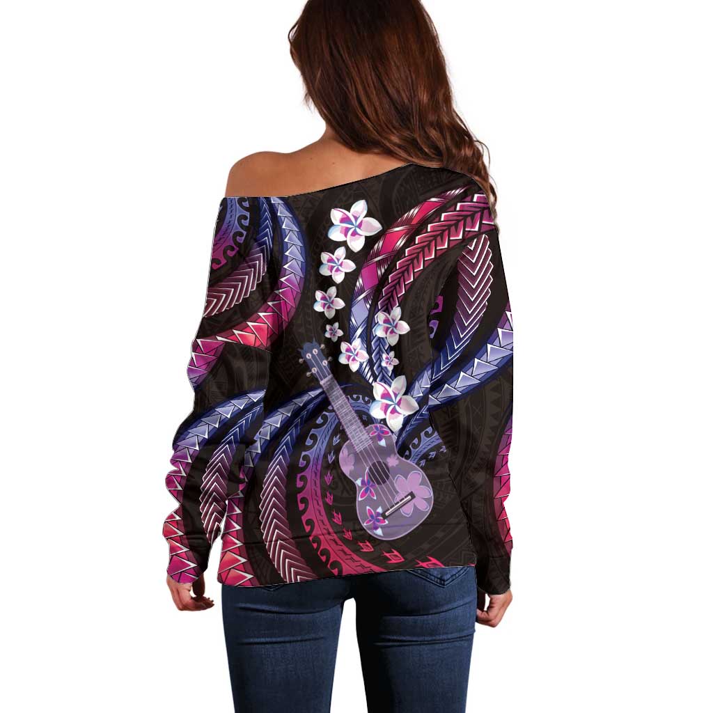Hawaiian Ukulele Off Shoulder Sweater Sweet Dream Fantastic Plumeria