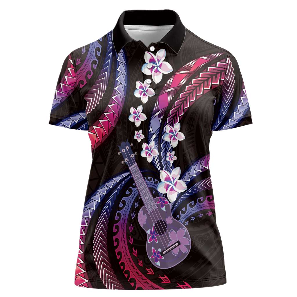 Hawaiian Ukulele Women Polo Shirt Sweet Dream Fantastic Plumeria