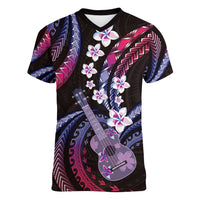 Hawaiian Ukulele Women V-Neck T-Shirt Sweet Dream Fantastic Plumeria LT01 Female Pink - Polynesian Pride