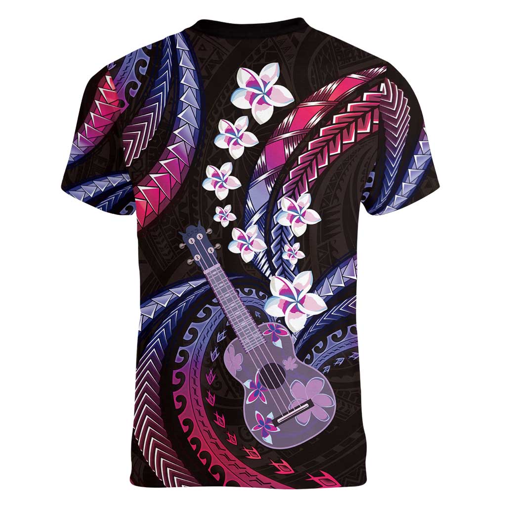 Hawaiian Ukulele Women V-Neck T-Shirt Sweet Dream Fantastic Plumeria LT01 - Polynesian Pride