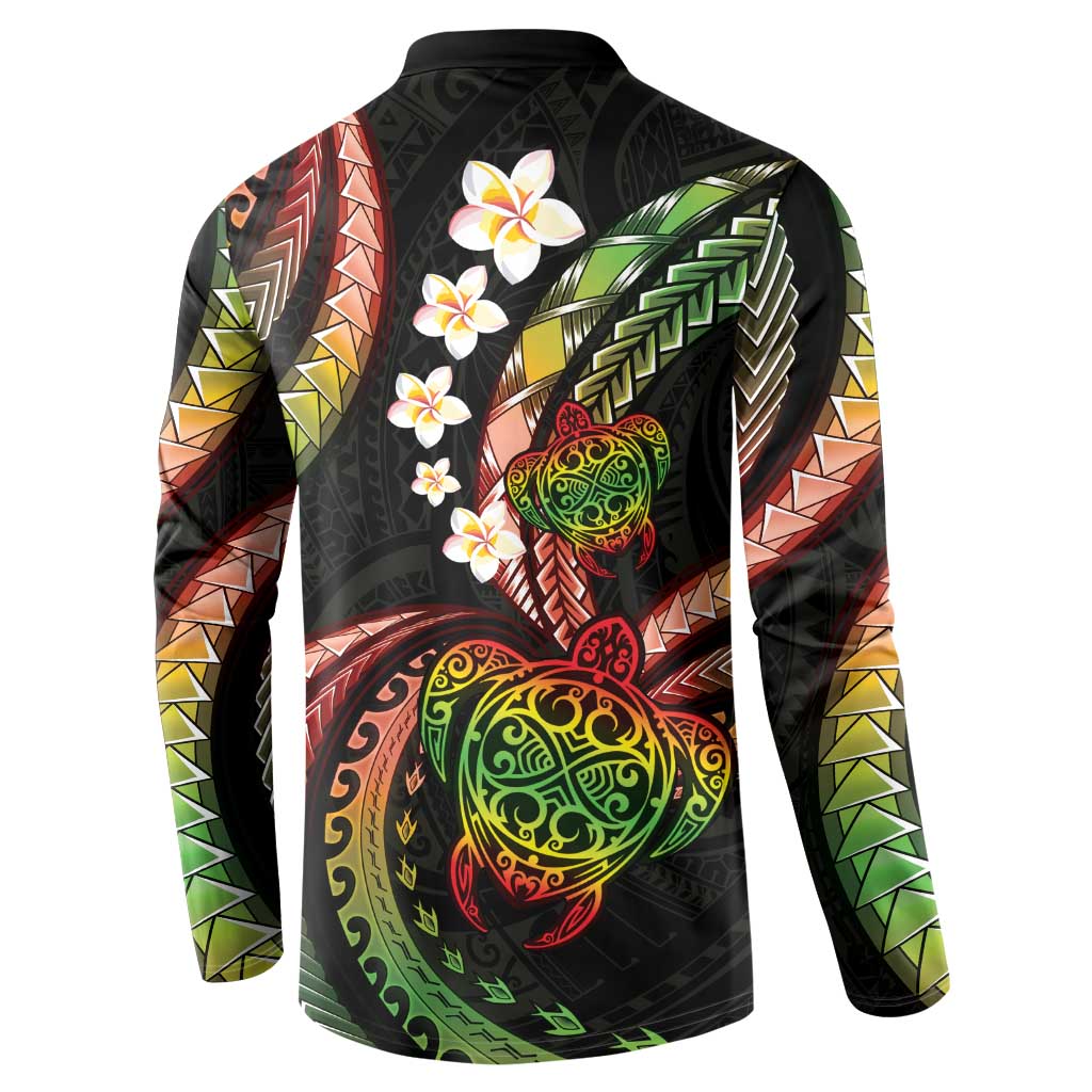 Hawaii Turtles Plumeria Button Sweatshirt Reggae Polynesian Pattern
