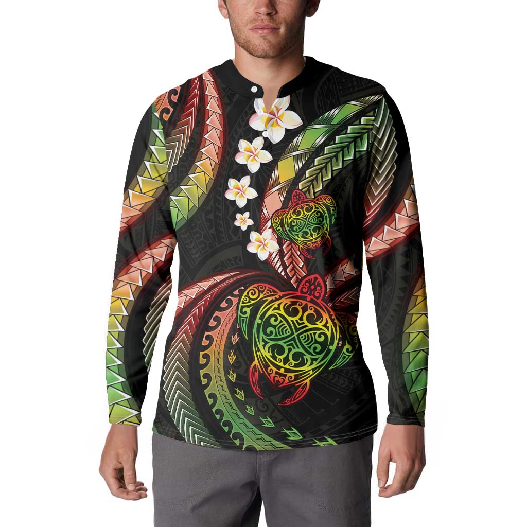 Hawaii Turtles Plumeria Button Sweatshirt Reggae Polynesian Pattern