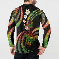 Hawaii Turtles Plumeria Button Sweatshirt Reggae Polynesian Pattern