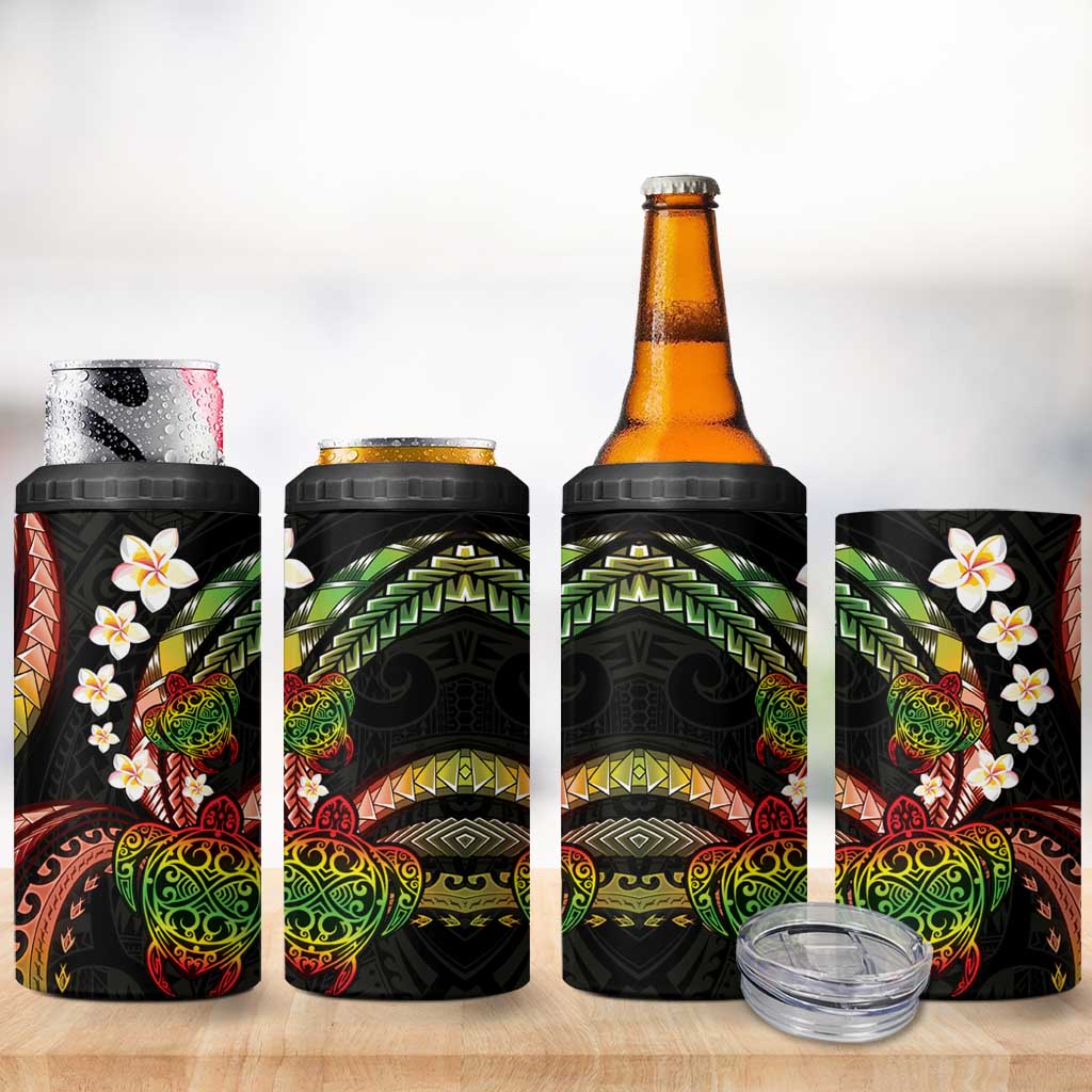 Hawaii Turtles Plumeria 4 in 1 Can Cooler Tumbler Reggae Polynesian Pattern