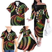 Hawaii Turtles Plumeria Family Matching Off The Shoulder Long Sleeve Dress and Hawaiian Shirt Reggae Polynesian Pattern