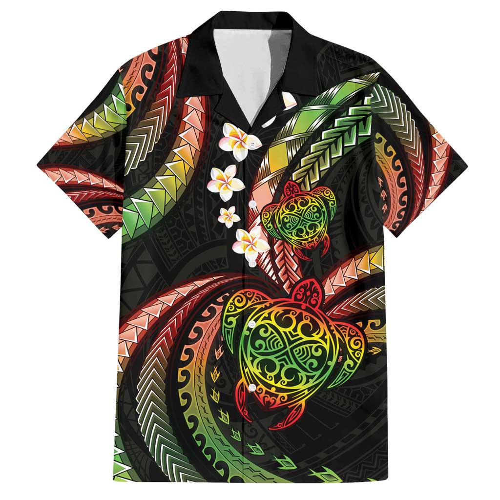 Hawaii Turtles Plumeria Family Matching Off Shoulder Maxi Dress and Hawaiian Shirt Reggae Polynesian Pattern