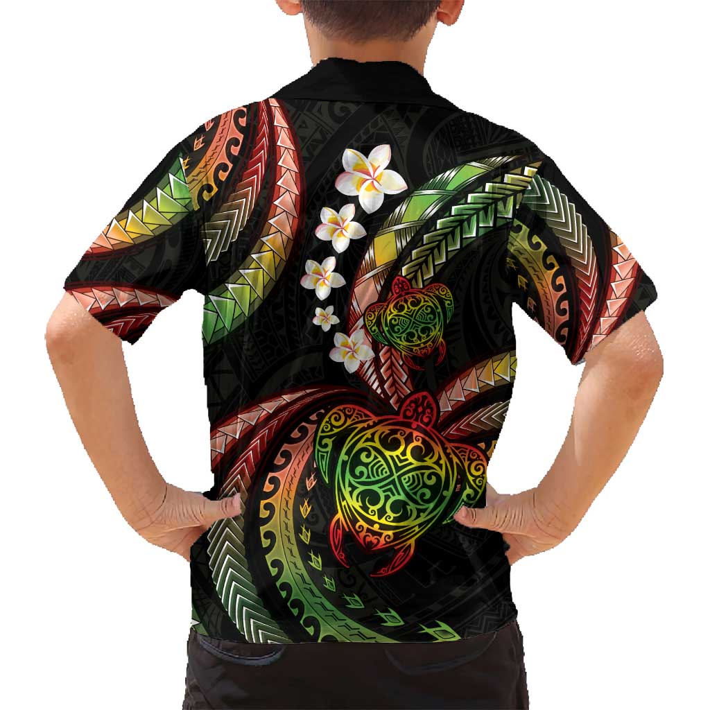 Hawaii Turtles Plumeria Family Matching Off Shoulder Short Dress and Hawaiian Shirt Reggae Polynesian Pattern