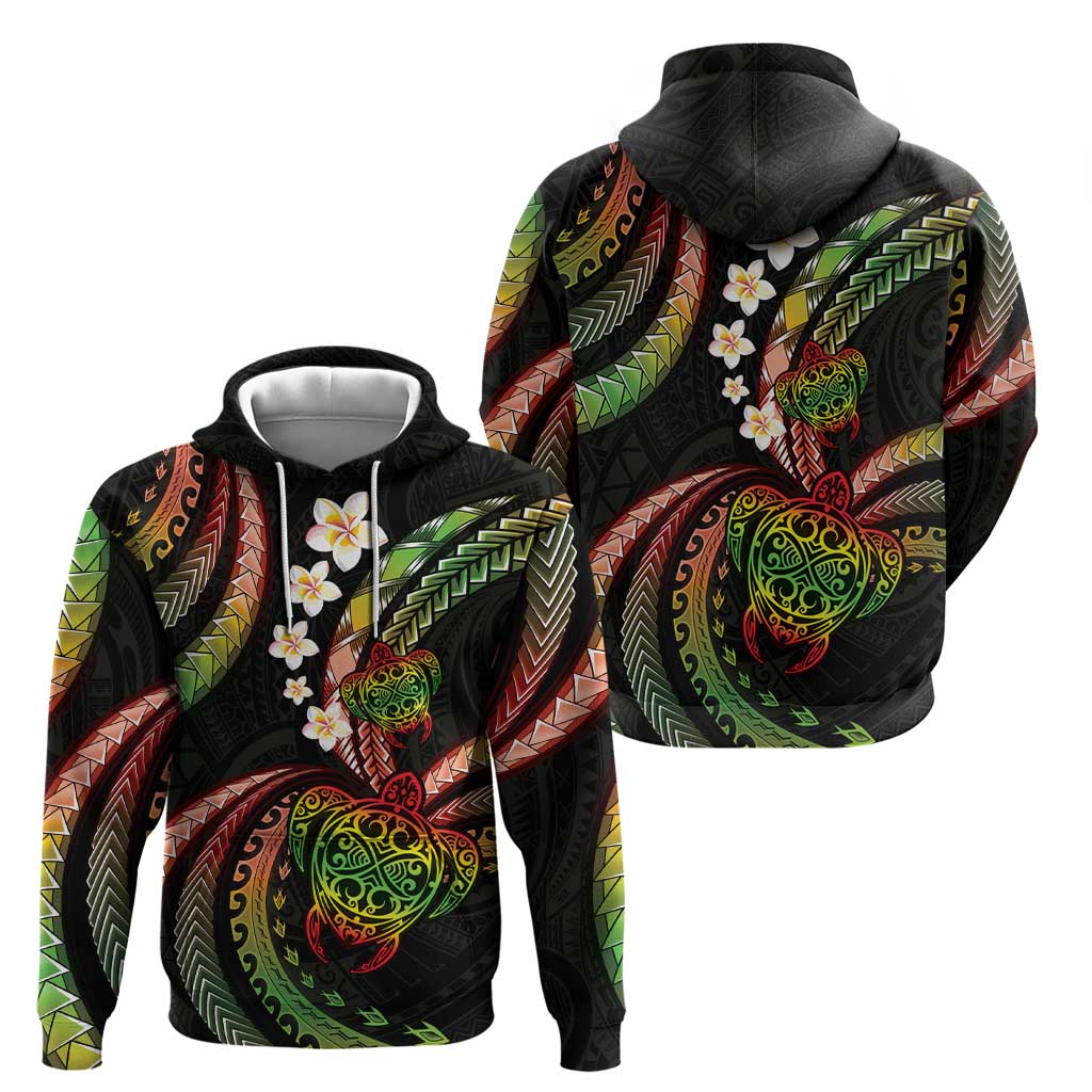 Hawaii Turtles Plumeria Hoodie Reggae Polynesian Pattern