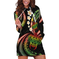 Hawaii Turtles Plumeria Hoodie Dress Reggae Polynesian Pattern