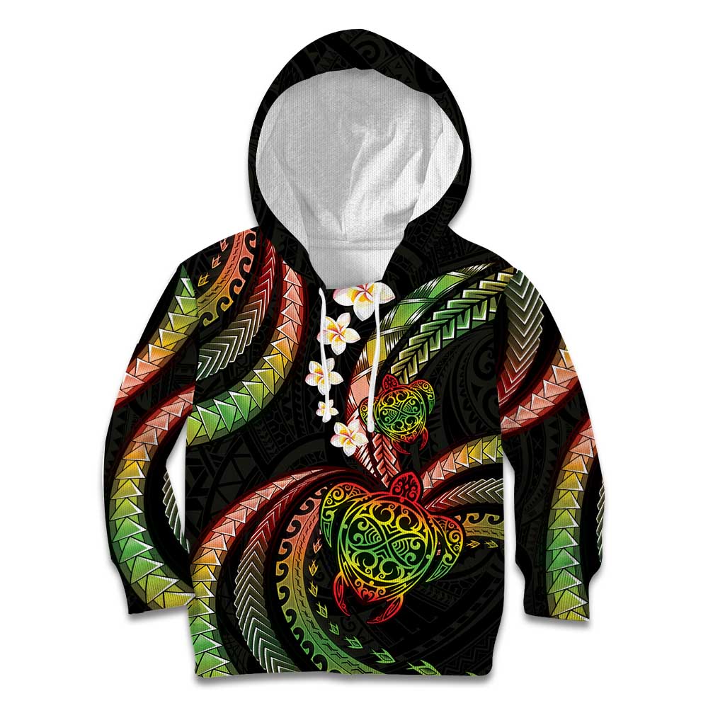 Hawaii Turtles Plumeria Kid Hoodie Reggae Polynesian Pattern