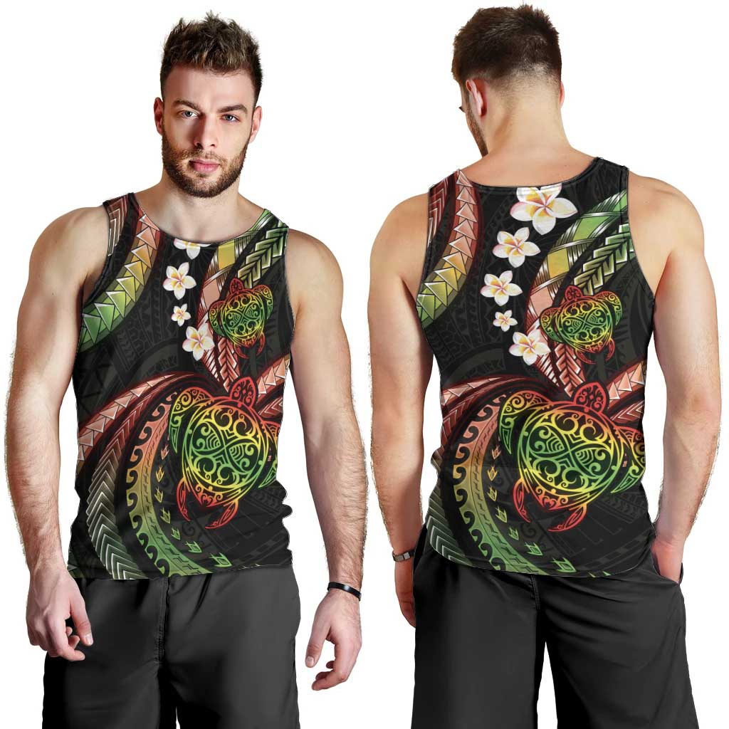 Hawaii Turtles Plumeria Men Tank Top Reggae Polynesian Pattern