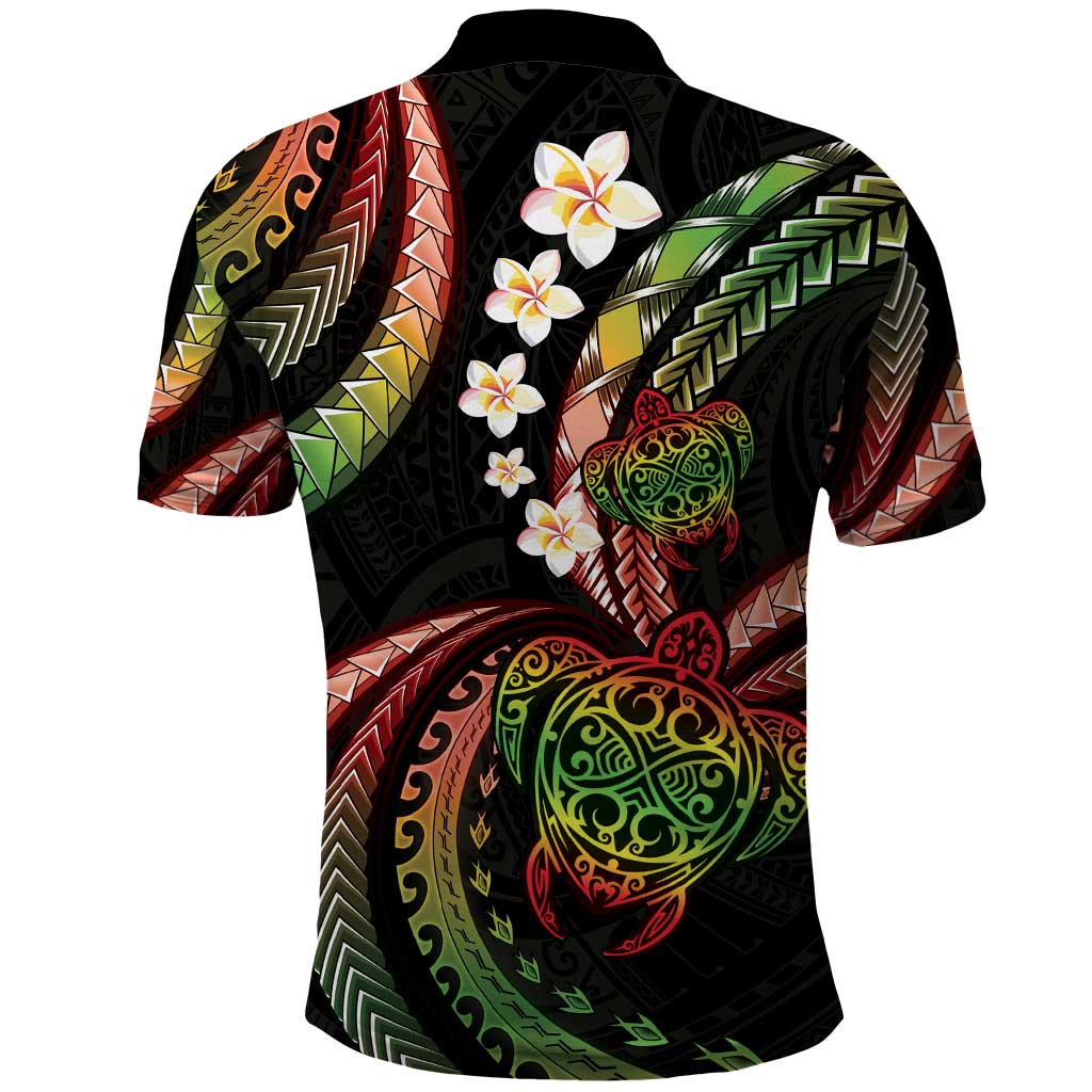 Hawaii Turtles Plumeria Polo Shirt Reggae Polynesian Pattern