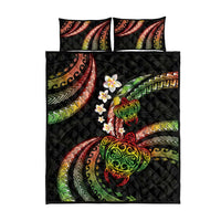 Hawaii Turtles Plumeria Quilt Bed Set Reggae Polynesian Pattern