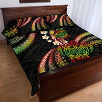 Hawaii Turtles Plumeria Quilt Bed Set Reggae Polynesian Pattern