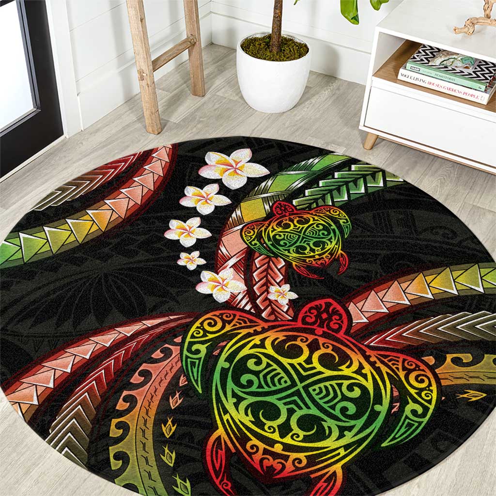 Hawaii Turtles Plumeria Round Carpet Reggae Polynesian Pattern