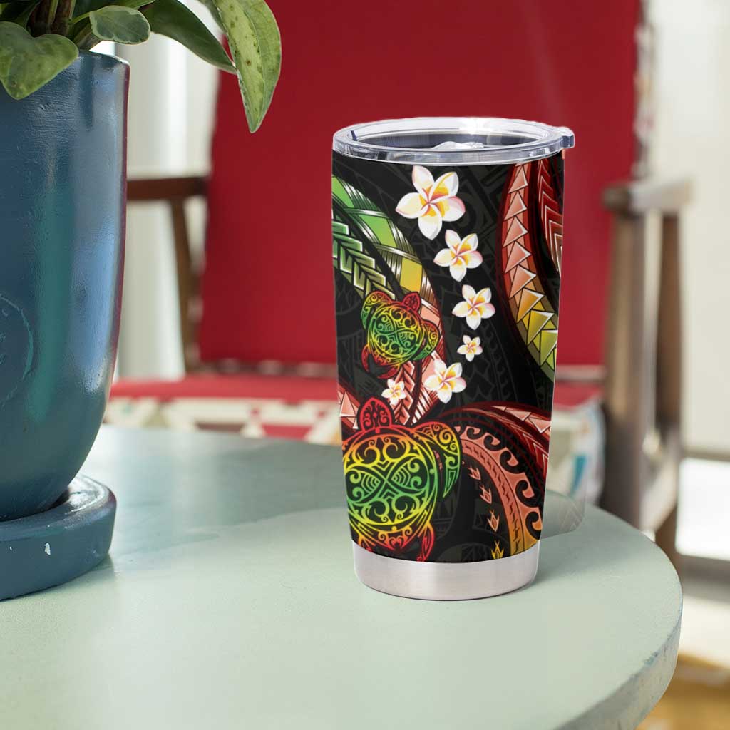 Hawaii Turtles Plumeria Tumbler Cup Reggae Polynesian Pattern