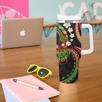 Hawaii Turtles Plumeria Tumbler With Handle Reggae Polynesian Pattern