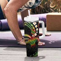 Hawaii Turtles Plumeria Tumbler With Handle Reggae Polynesian Pattern
