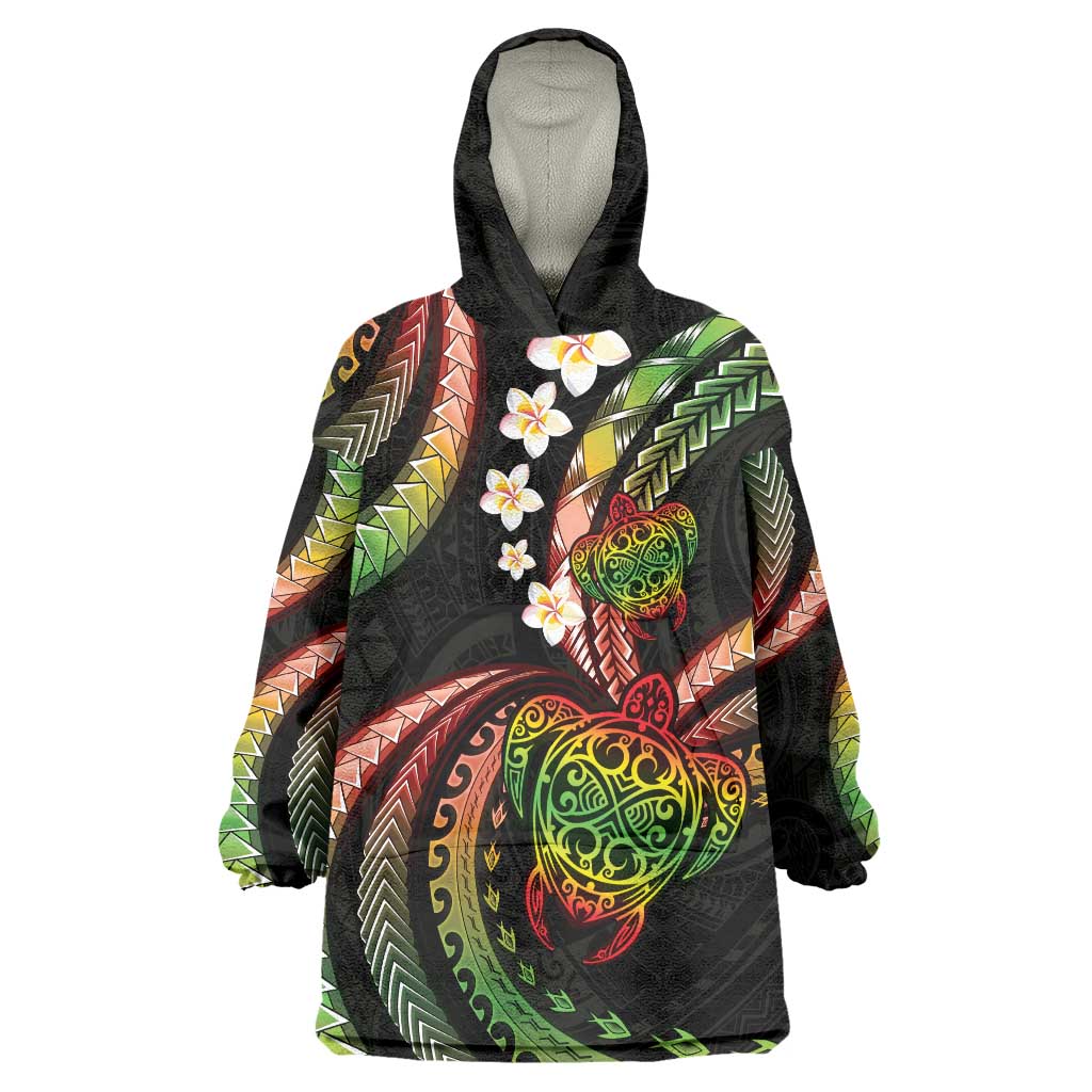 Hawaii Turtles Plumeria Wearable Blanket Hoodie Reggae Polynesian Pattern