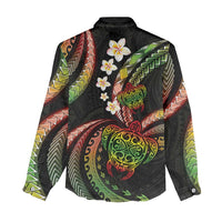 Hawaii Turtles Plumeria Women Casual Shirt Reggae Polynesian Pattern